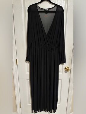 K Glam Black Mesh Maxi Dress 3X Plus Size Side Slit Chic 🖤✨